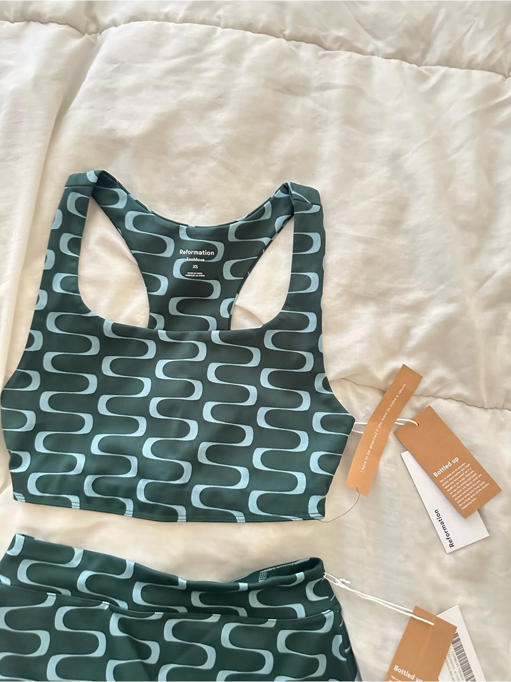 Reformation Green Zigzag Geometric Racerback Crop & A-Line Skirt Set - NEW - Picture 2 of 4
